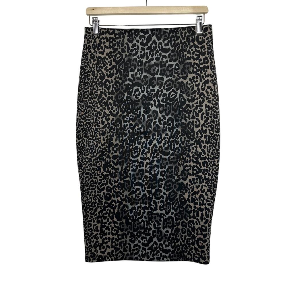 Apt 9 Leopard Animal Print Pencil Skirt Black Tan Sz M Pull On Knee Length